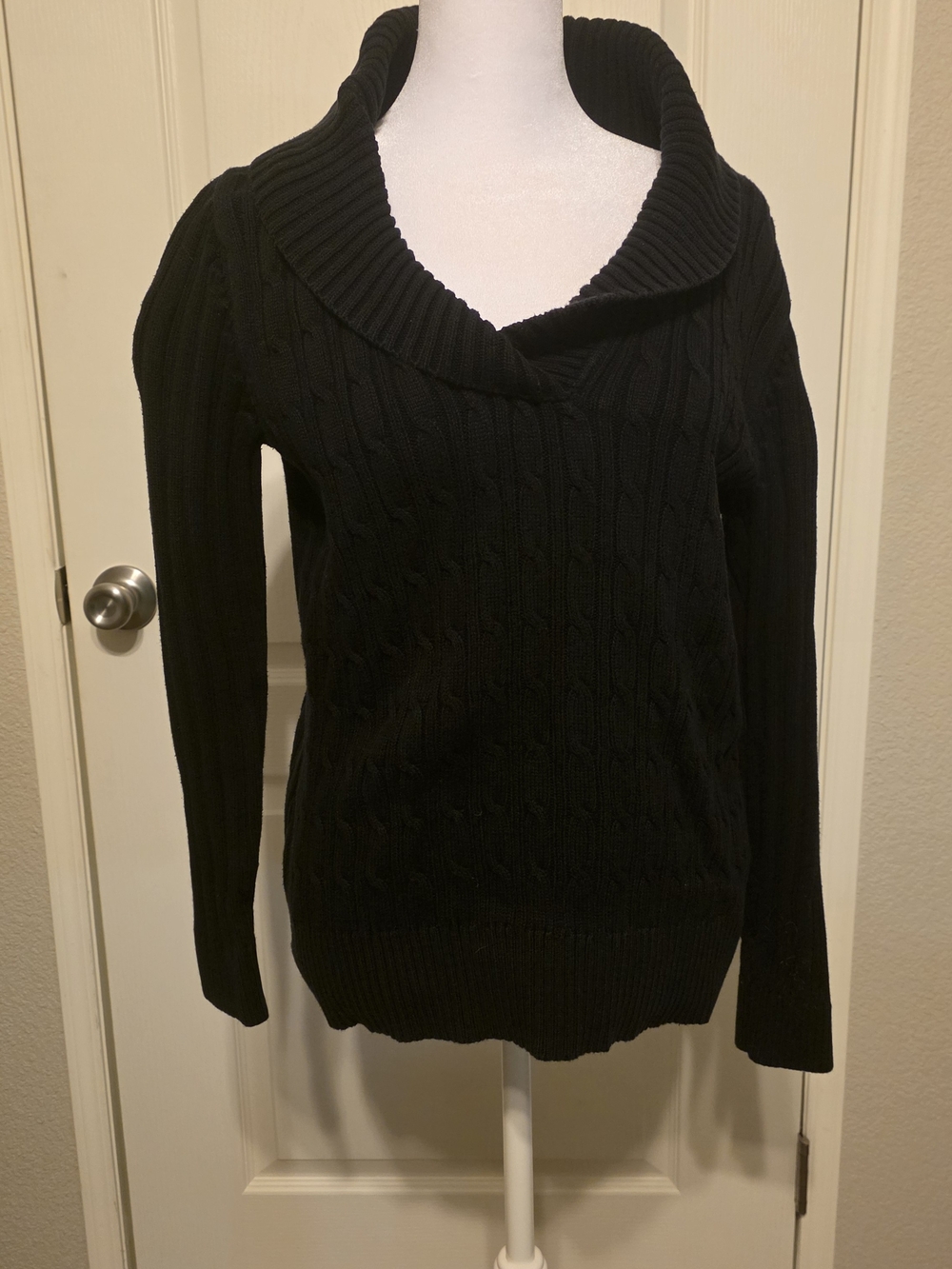 Liz Claiborne Black Cable-Knit Cowl Neck Sweater